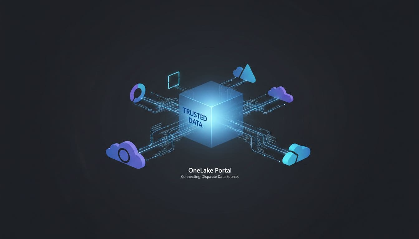 Microsoft Fabric shortcut architecture connecting OneLake data to analytics workloads without copying or moving datasets.