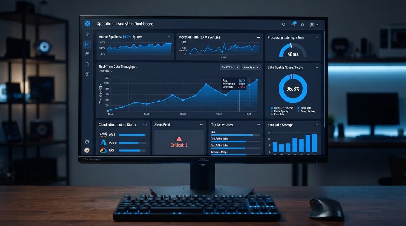 Modern Power BI dashboard with various KPIs and analytics metrics.