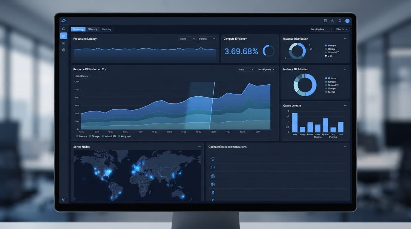 Power BI analytics dashboard with performance and cost monitoring KPIs.