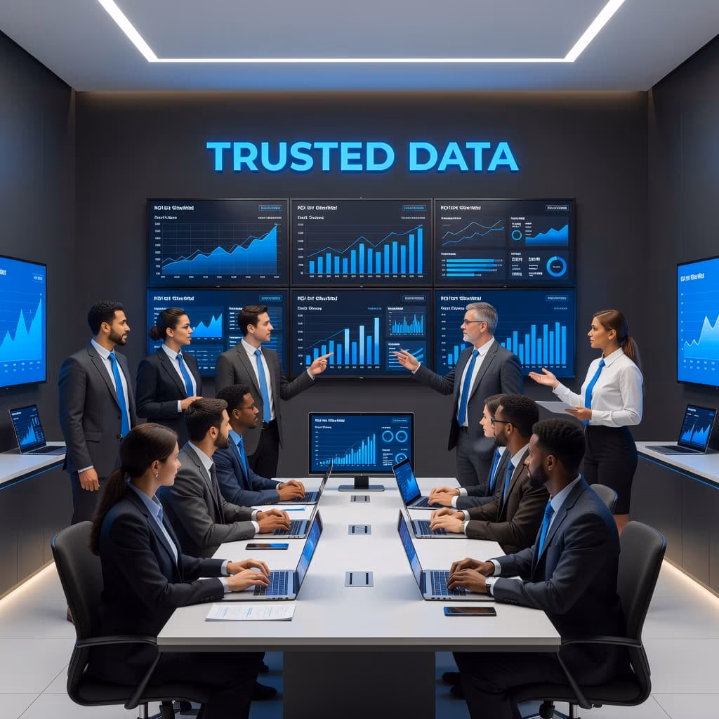 Business analysts using Microsoft Power BI dashboards to monitor operational KPIs, reports, and real-time business performance.