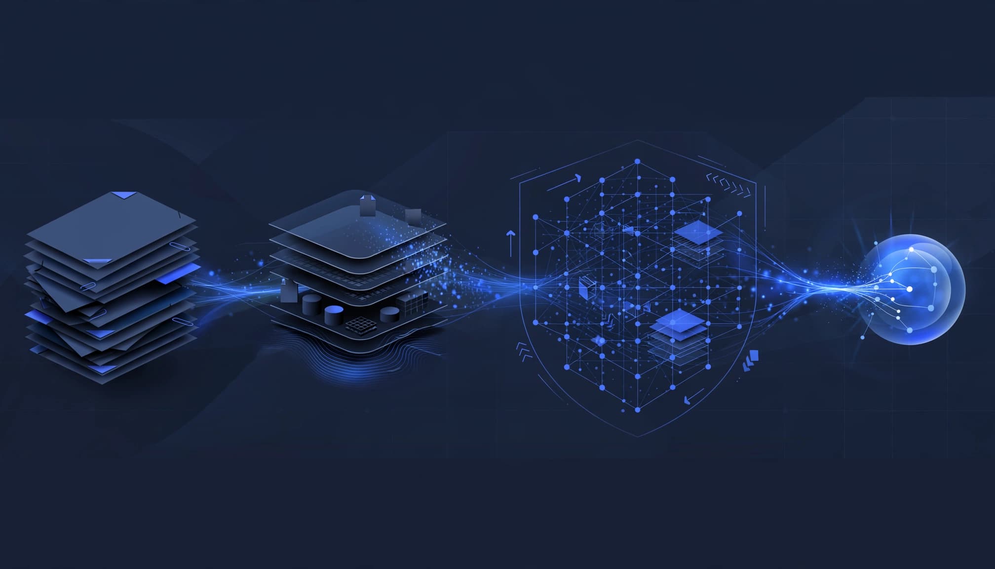 Documents move through a secure index from lakehouse storage to an assistant response.